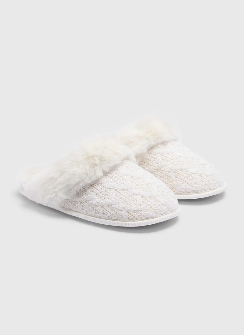 ماتلان Cream Knitted Matchback Mule Slippers
