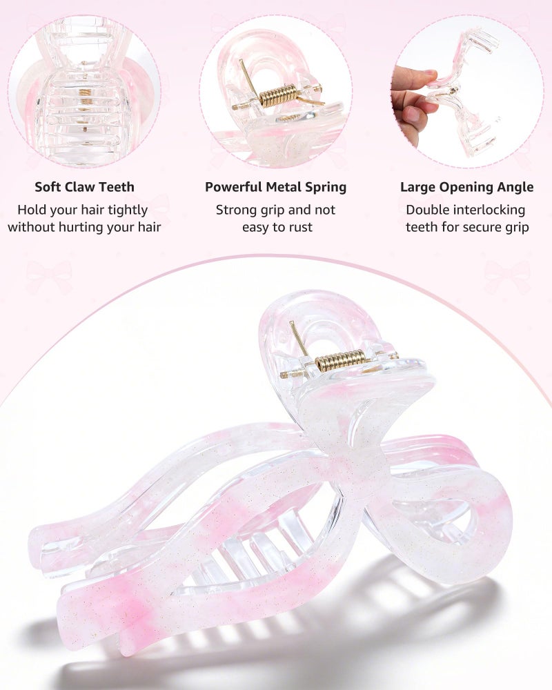 AWAYTR 4 PCS Acrylic Bow Hair Clips for Women Bow Cute Claw Clip 4.3" Large Hair Claw Clips for Thick or Long Hair Bows Jaw Clip - Image 3