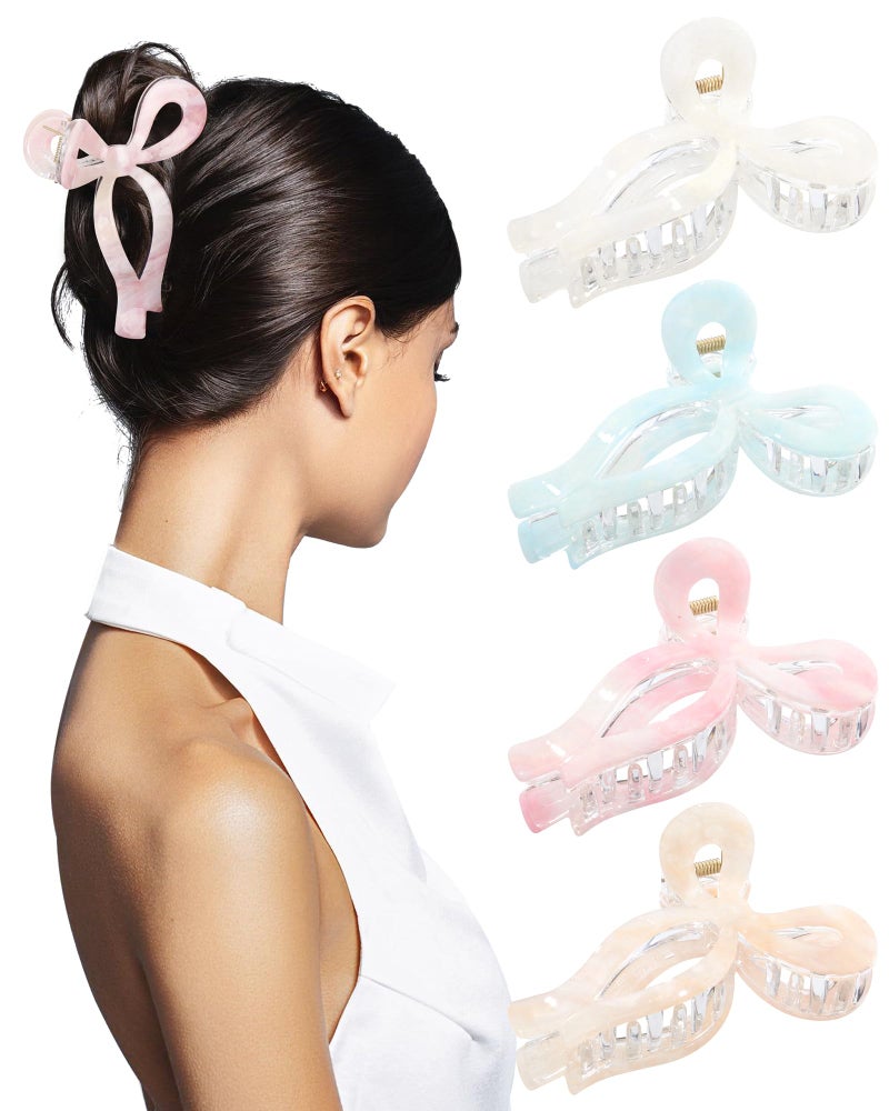 AWAYTR 4 PCS Acrylic Bow Hair Clips for Women Bow Cute Claw Clip 4.3" Large Hair Claw Clips for Thick or Long Hair Bows Jaw Clip - Image 1