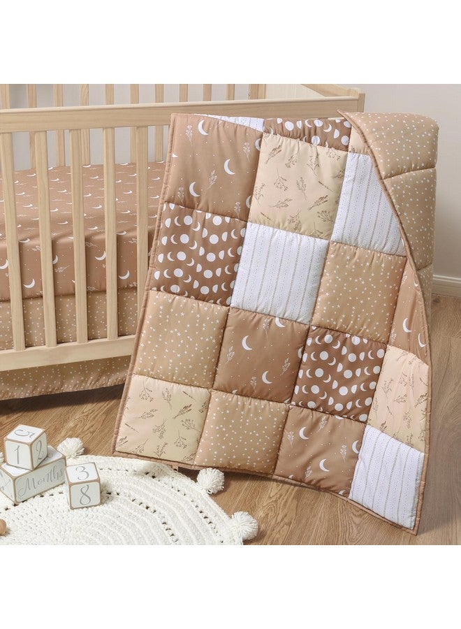 The Peanut Shell مجموعة بيبي سرير 3 قطع من ذا بيناتشيل للأولاد والبنات - مجموعة ديكور سرير حديثي الولادة، الرضع والأطفال مع شريحة سرير ملائمة، وزخرفة غبار، وغطاء مريح - بوهو سماوي - Image 1