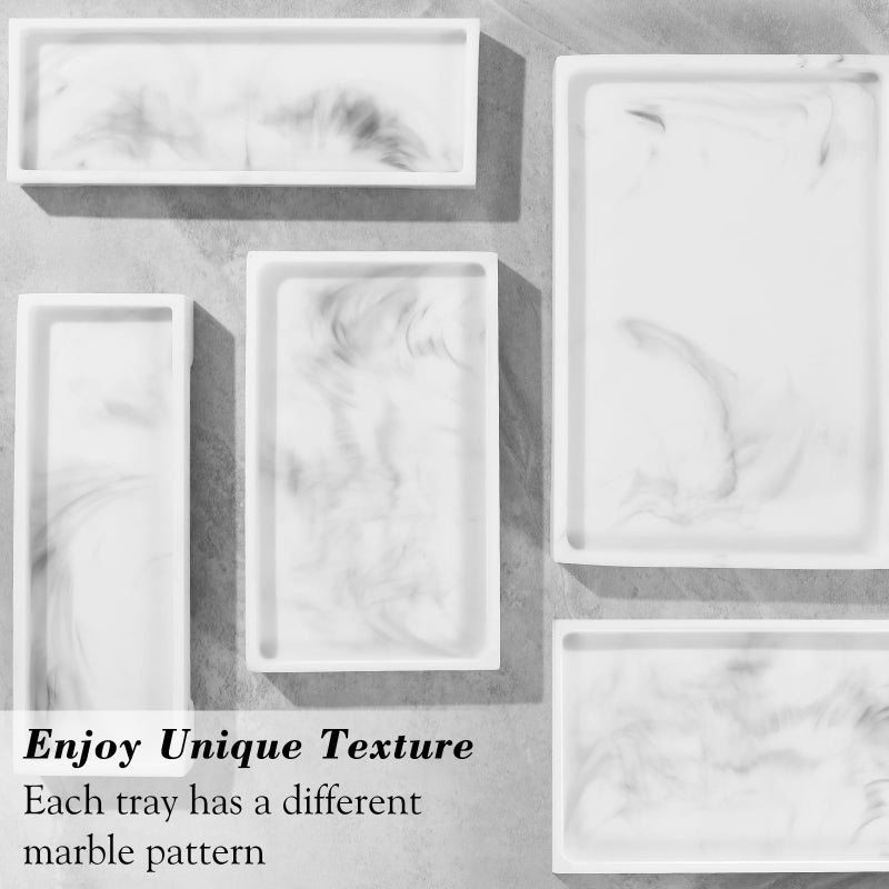 Luxspire Bathroom Vanity Tray, Resin Toilet Tank Tray, Kitchen Trays, 11" x 4" Rectangle Bathroom Tray for Counter, Marble Tray for Soap Dispenser Perfume Jewelry, Small, White Marble - Image 5