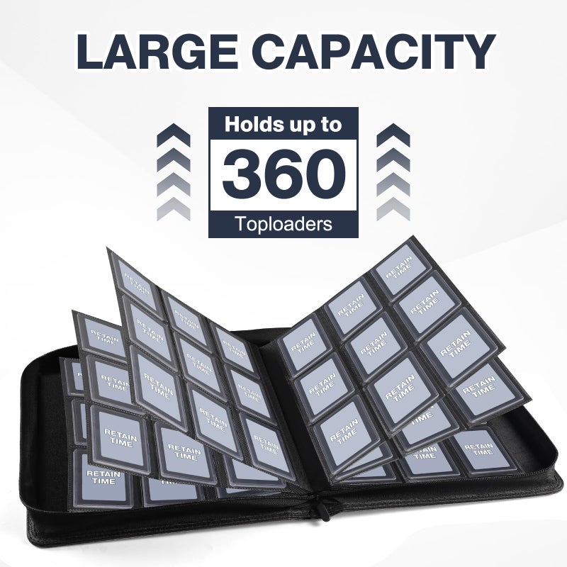 Pemocyny حافظة توploader، تحمل 360 توploader، 100 توloader مشمولة، حافظة توploader بغطاء PU 9 جيوب لحاملي توloader الصلبة مقاس 3" x 4"، حافظة بطاقات توloader مزدوجة الجوانب بدون حلقات لبطاقات TCG وبطاقات الرياضة - Image 4