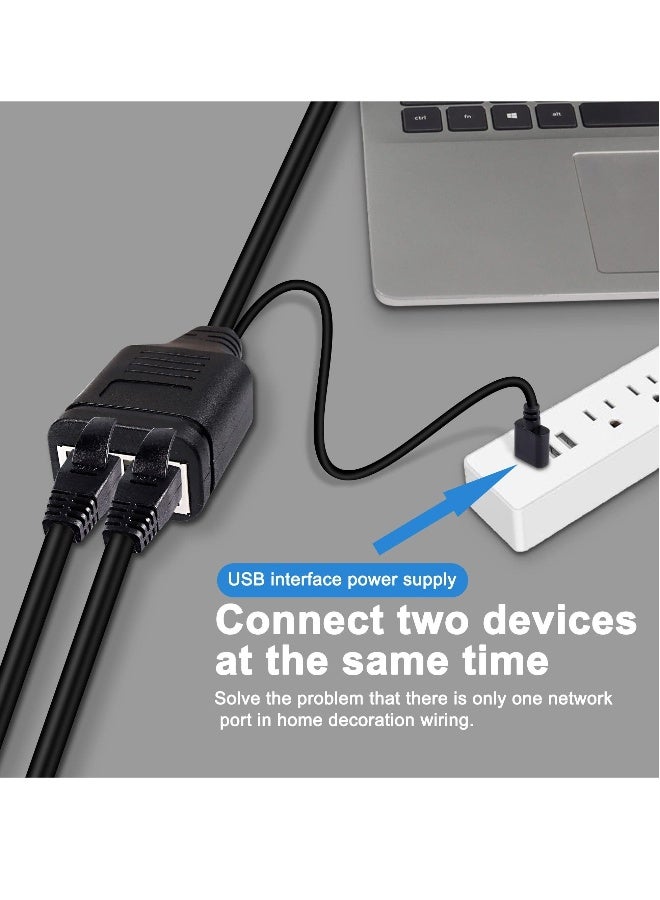 محول مقسم إيثرنت 1 إلى 2 RJ45 مقسم عالي السرعة موزع اتصال LAN مع كابل طاقة USB - 30 سم RJ45 1 ذكر إلى 2 أنثى محول شبكة 8P8C 100 Mbps لكابل إيثرنت Cat5 5e 6 7 - Image 3