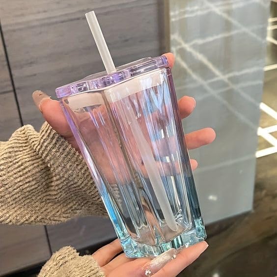 Glassbunny Sipper Star Shape Mug 400MLSky Blue Creative 400ml FivePointed Star with Lid Glass Student Household Straw Star Water Glass Multi Color 1 - Image 3