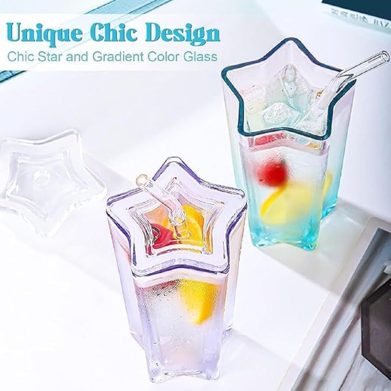 Glassbunny Sipper Star Shape Mug 400MLSky Blue Creative 400ml FivePointed Star with Lid Glass Student Household Straw Star Water Glass Multi Color 1 - Image 4