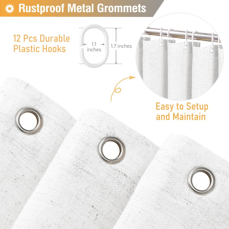 BTTN 78 Inch Long Shower Curtain - Farmhouse Thick Fabric Linen Shower Curtain Set with Plastic Hooks  Tall Rustic Country Cloth Shower Curtains for Bathroom with Ruffle Hem - White - 72x78 - Image 4