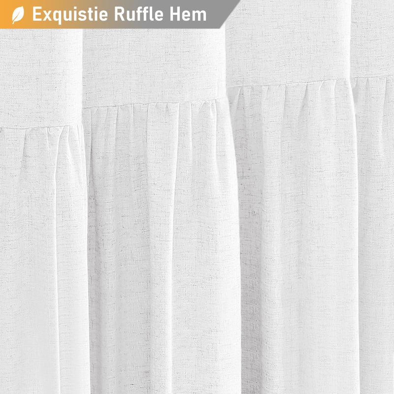 BTTN 78 Inch Long Shower Curtain - Farmhouse Thick Fabric Linen Shower Curtain Set with Plastic Hooks  Tall Rustic Country Cloth Shower Curtains for Bathroom with Ruffle Hem - White - 72x78 - Image 3