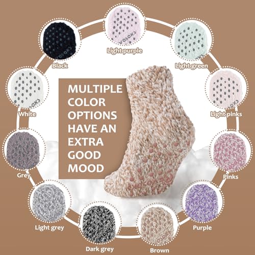 Revosoxs Fuzzy Grip Socks for Women Men,Thick Warm Slipper Cozy Fluffy Non Slip Ankle Hospital socks With Grips.（Grey+Black+Brown+Light Grey） - Image 3
