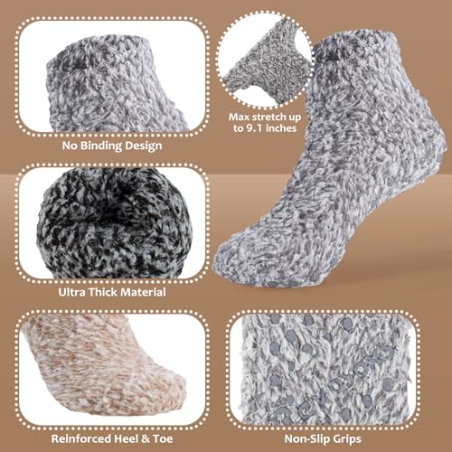 Revosoxs Fuzzy Grip Socks for Women Men,Thick Warm Slipper Cozy Fluffy Non Slip Ankle Hospital socks With Grips.（Grey+Black+Brown+Light Grey） - Image 4