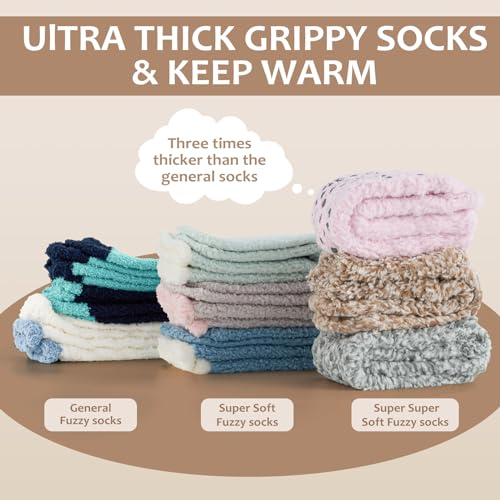 Revosoxs Fuzzy Grip Socks for Women Men,Thick Warm Slipper Cozy Fluffy Non Slip Ankle Hospital socks With Grips.（Grey+Black+Brown+Light Grey） - Image 2