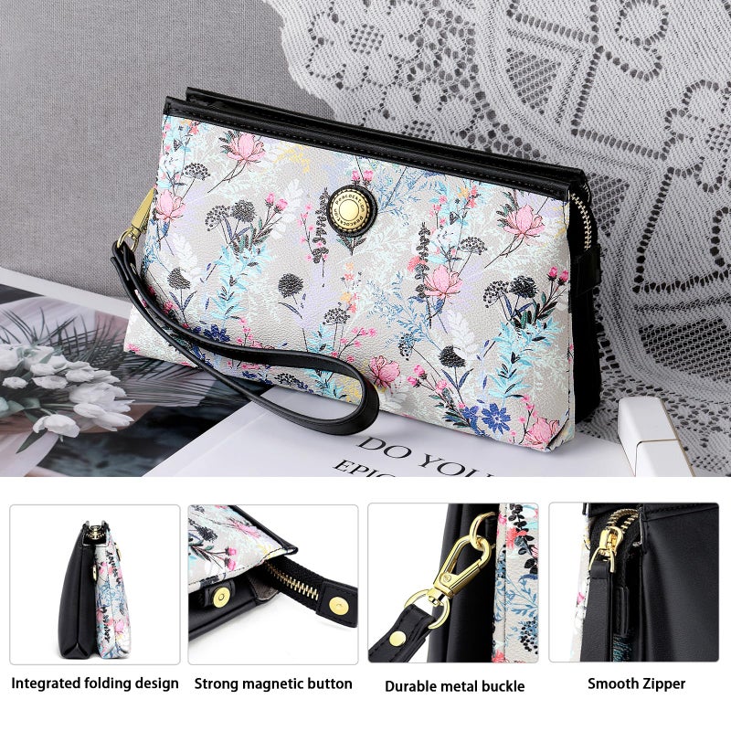PEACOCKTION Peacocktion Wristlet Clutch Wallet Purses for Women, Women's Small Cell Phone Bag with RFID Card Slots (Black Floral)  - Image 4