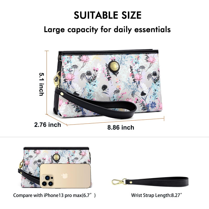 PEACOCKTION Peacocktion Wristlet Clutch Wallet Purses for Women, Women's Small Cell Phone Bag with RFID Card Slots (Black Floral)  - Image 5