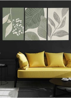 LOWHA Set Of 3 Canvas Wall Arts Stretched Over Wooden Frame Leaves Botanical Paintings  - Image 3