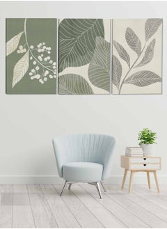 LOWHA Set Of 3 Canvas Wall Arts Stretched Over Wooden Frame Leaves Botanical Paintings  - Image 1