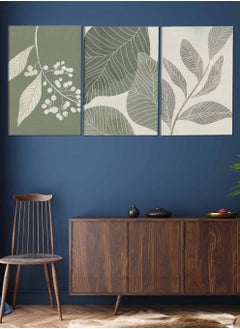 LOWHA Set Of 3 Canvas Wall Arts Stretched Over Wooden Frame Leaves Botanical Paintings  - Image 2