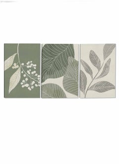 LOWHA Set Of 3 Canvas Wall Arts Stretched Over Wooden Frame Leaves Botanical Paintings  - Image 4