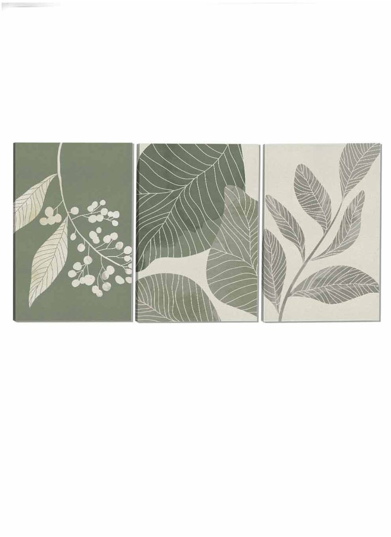 LOWHA Set Of 3 Canvas Wall Arts Stretched Over Wooden Frame Leaves Botanical Paintings  - Image 4