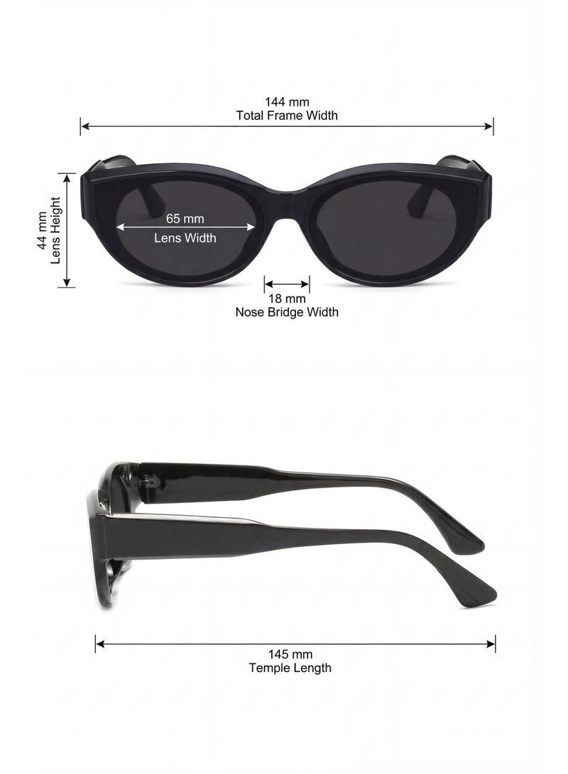 تصميم زينس نظارة شمسية نسائية بيضاوية بحماية UV400 – إطار أسود وعدسات سوداء - Image 3