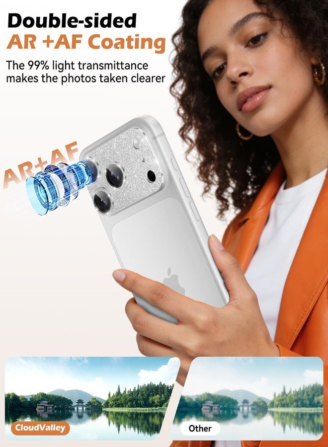 CloudValley for iPhone 17 Pro Max Camera Lens Protector Glitter - Bling Camera Cover with 9H [Anti-Scratch & Easy Install], Metal Ring Decoration Accessories, Glitter Silver - Image 2