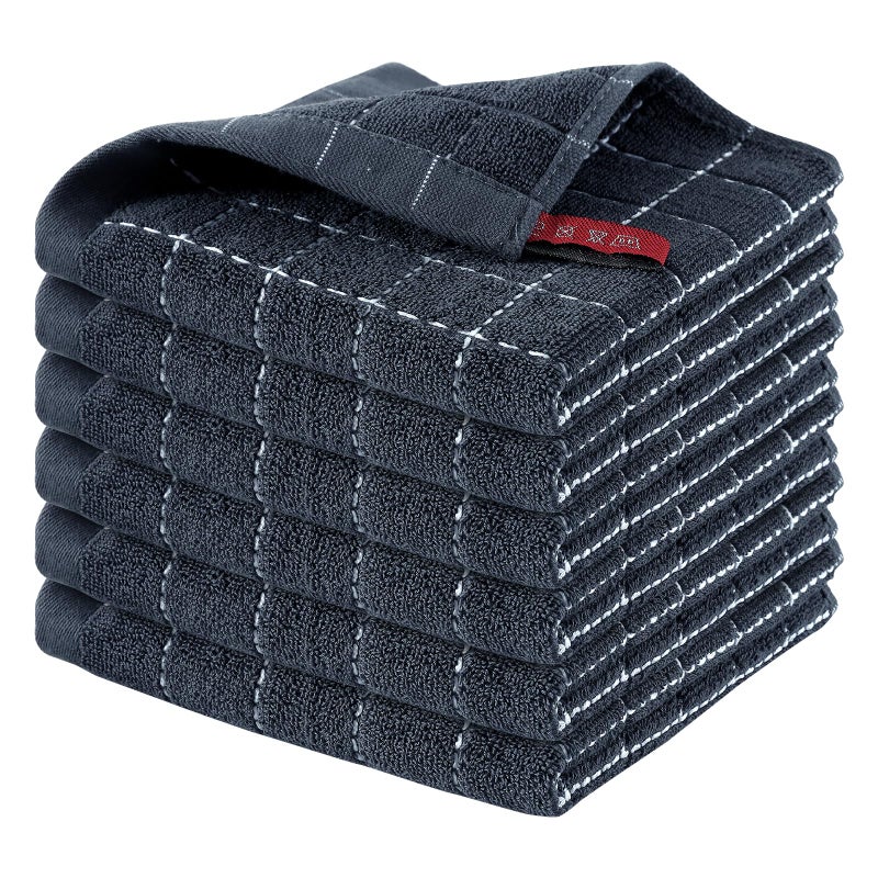 Homaxy 100 Cotton Terry Kitchen Dish Cloths Ultra Soft and Absorbent Dish Towels for Kitchen Suitable for Drying and Washing Dishes 6 Pack 12 x 12 Inches Dark Grey