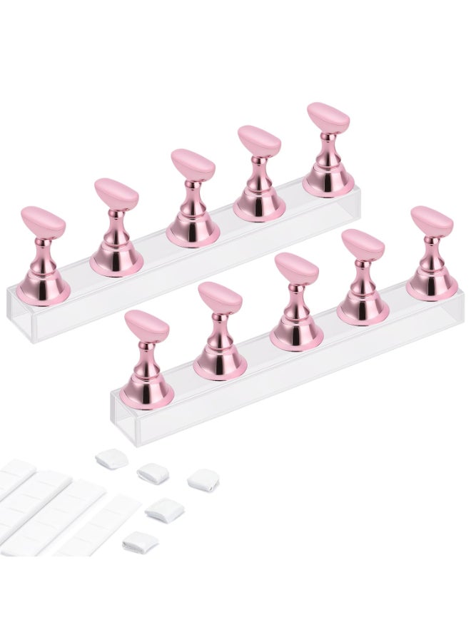 Etercycle Acrylic Nail Display Stand DIY Nail Crystal Holder Magnetic Practice Stands with Reusable Adhesive Putty Clay for False Nail Tip Manicure Tool Pink - Image 2