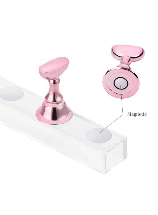Etercycle Acrylic Nail Display Stand DIY Nail Crystal Holder Magnetic Practice Stands with Reusable Adhesive Putty Clay for False Nail Tip Manicure Tool Pink - Image 3