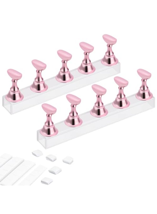Etercycle Acrylic Nail Display Stand DIY Nail Crystal Holder Magnetic Practice Stands with Reusable Adhesive Putty Clay for False Nail Tip Manicure Tool Pink - Image 1