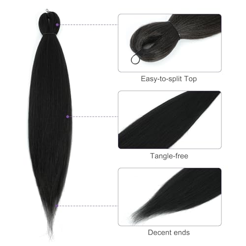 ROSDINA Pre-stretched Braiding Hair - 26 Inch 8 Packs Jet Black Super Long Braiding Hair For Twist or Box Braids, Yaki Texture Hot Water Setting Synthetic Braiding Hair Extensions (26 Inch, #1-8P) - Image 2