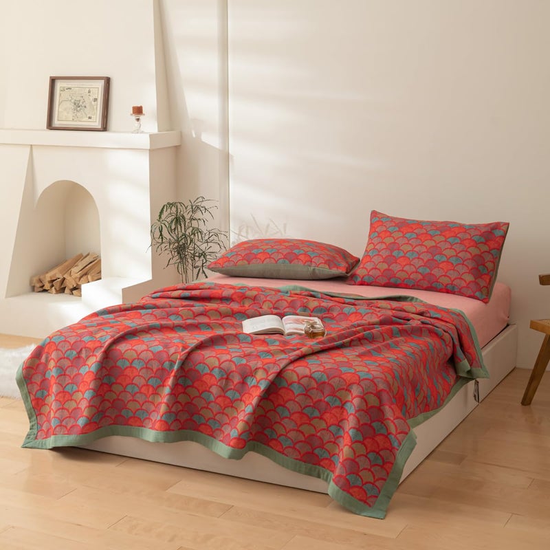 Purefair 100% Cotton Muslin Blanket Jacquard Rustic Mermaid Fish Scales Print Quilt, Soft Bed Cover Reversible Bedspread Coverlet Breathable Lightweight Bedding Full/Queen(78"x94"), No Pillow Sham - Image 4