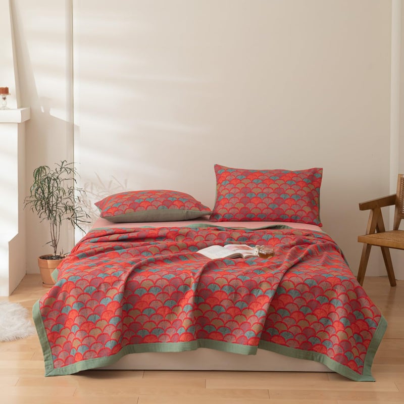 Purefair 100% Cotton Muslin Blanket Jacquard Rustic Mermaid Fish Scales Print Quilt, Soft Bed Cover Reversible Bedspread Coverlet Breathable Lightweight Bedding Full/Queen(78"x94"), No Pillow Sham - Image 5