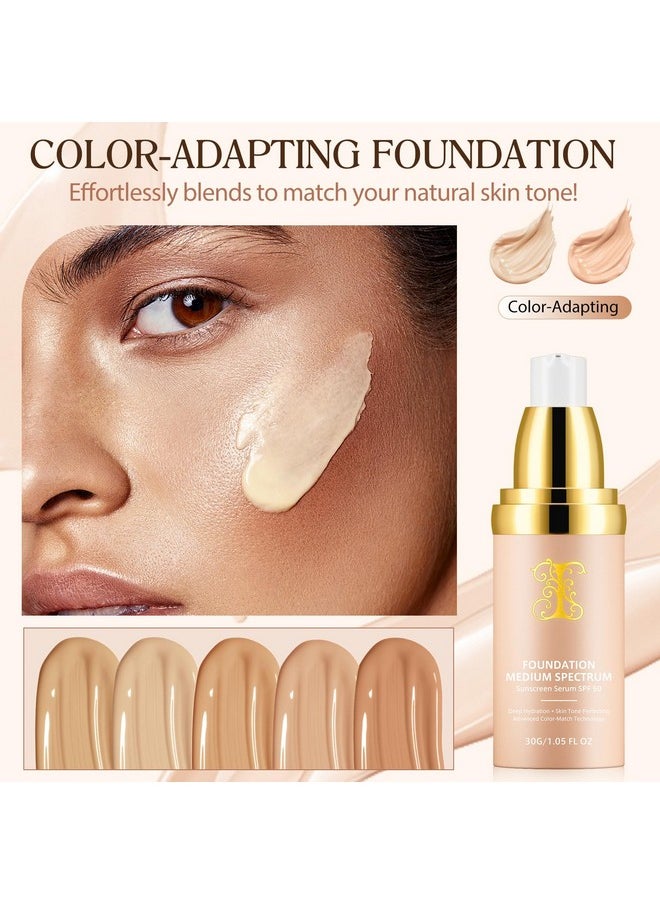 HUALIJIA - Foundation 4 in 1 - Medium Spectrum with SPF 50+, Hydrating Color Changing Foundation， Longwearing & Waterproof, Light Spectrum for Gym, Sport, Dancing(30ml) - Image 1