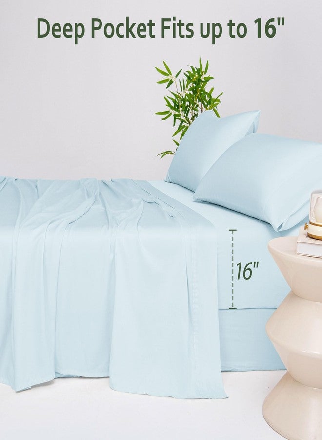 LONAVA 100% Viscose Derived from Bamboo Queen Sheet Set Sky Blue, 4 Pieces Soft Cooling Bedding with Deep Pocket UP to 16", Silky Smooth, Organic & Breathable, Breathable Bed Sheets - Image 5