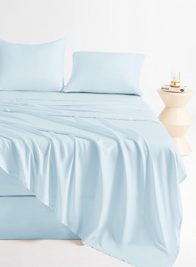 LONAVA 100% Viscose Derived from Bamboo Queen Sheet Set Sky Blue, 4 Pieces Soft Cooling Bedding with Deep Pocket UP to 16", Silky Smooth, Organic & Breathable, Breathable Bed Sheets - Image 1