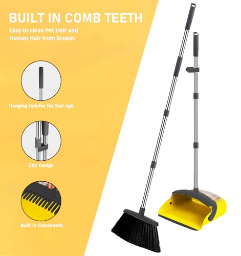 DJDTDTY Upgraded Broom and Dustpan， with 52" Long Handle, Dustpan Teeth with self-Cleaning Function, Indoor and Outdoor Sweeping, Perfect for Home Office - Image 3