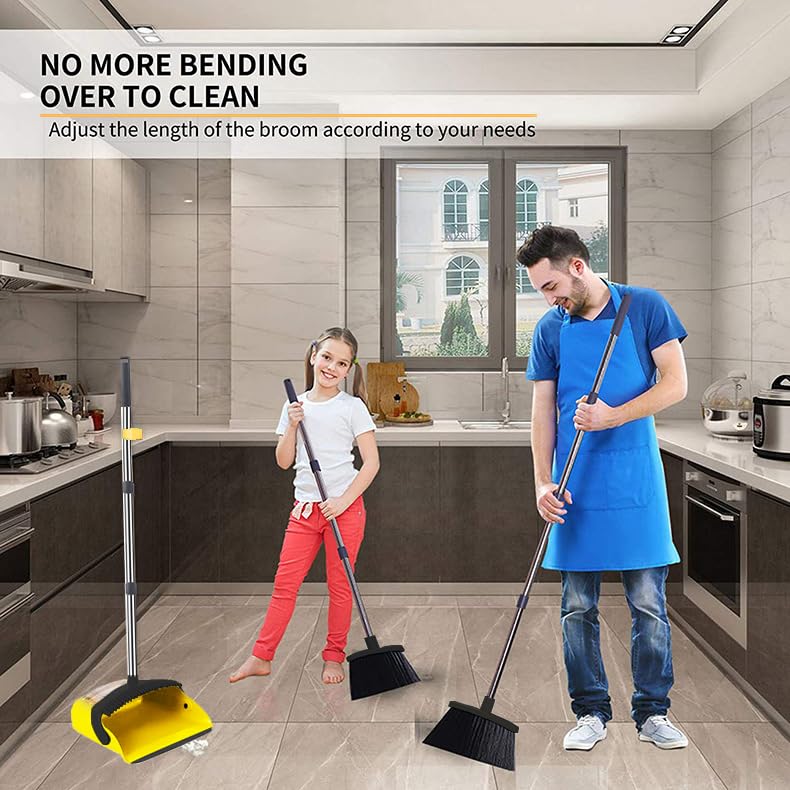 DJDTDTY Upgraded Broom and Dustpan， with 52" Long Handle, Dustpan Teeth with self-Cleaning Function, Indoor and Outdoor Sweeping, Perfect for Home Office - Image 5
