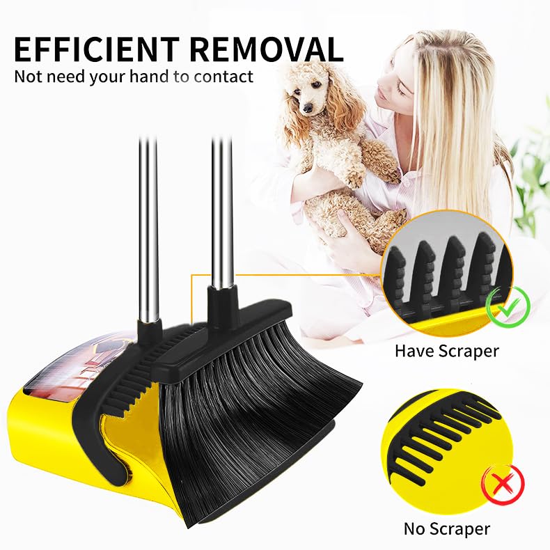 DJDTDTY Upgraded Broom and Dustpan， with 52" Long Handle, Dustpan Teeth with self-Cleaning Function, Indoor and Outdoor Sweeping, Perfect for Home Office - Image 4