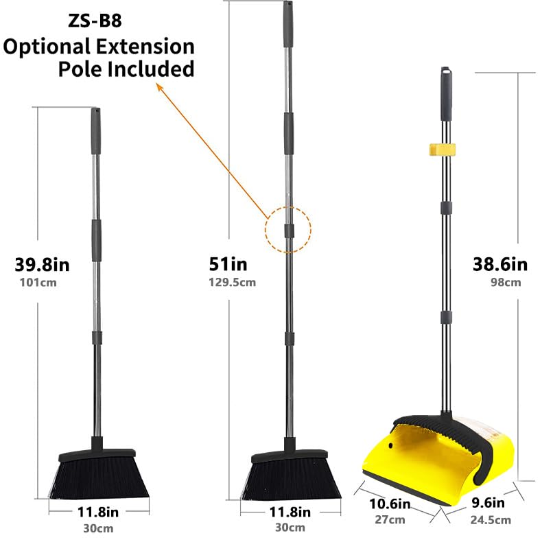 DJDTDTY Upgraded Broom and Dustpan， with 52" Long Handle, Dustpan Teeth with self-Cleaning Function, Indoor and Outdoor Sweeping, Perfect for Home Office - Image 2