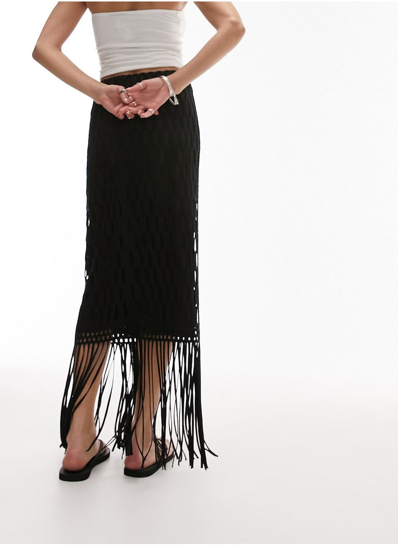 TOPSHOP Openwork Fringe Detail Skirt  - Image 2