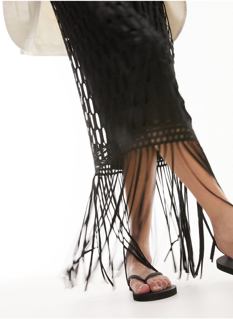 TOPSHOP Openwork Fringe Detail Skirt  - Image 4
