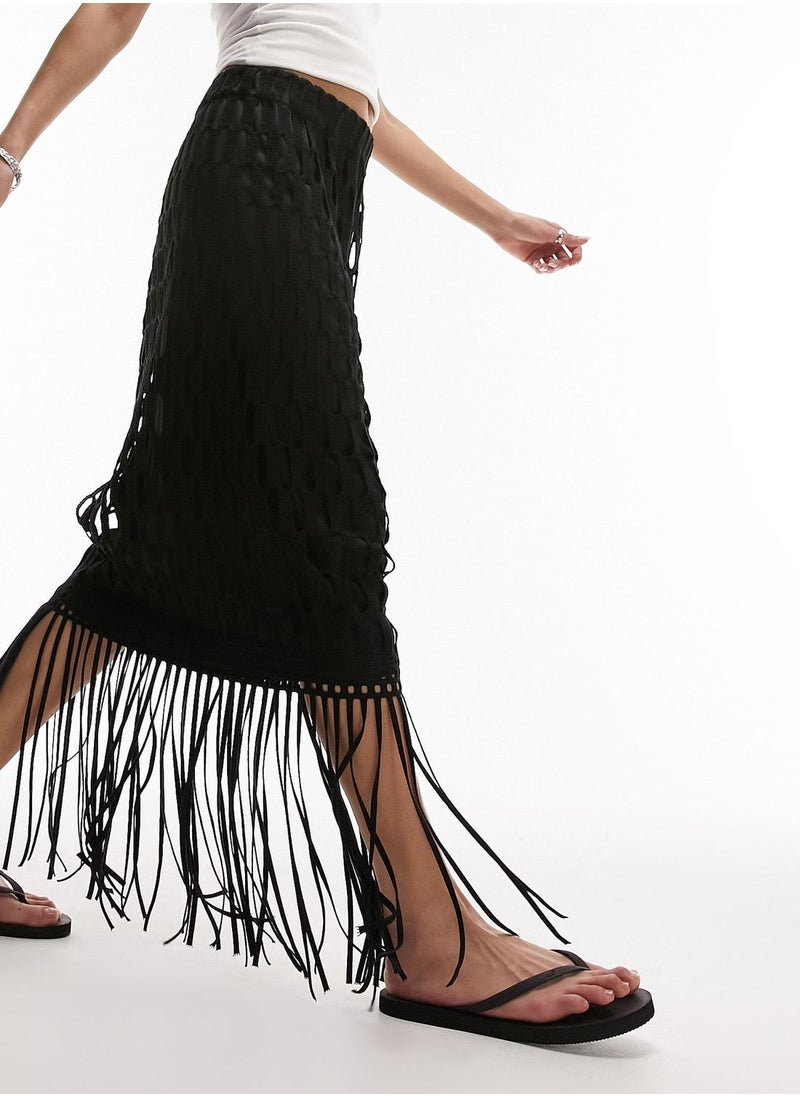 TOPSHOP Openwork Fringe Detail Skirt  - Image 3
