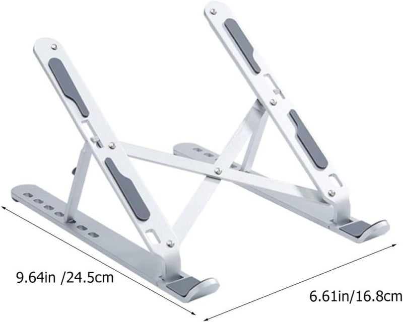 Aluminum Alloy Adjustable Laptop Stand Portable Foldable Notebook Holder with Cooling Vent for Home and Office Use, Silver - Image 1