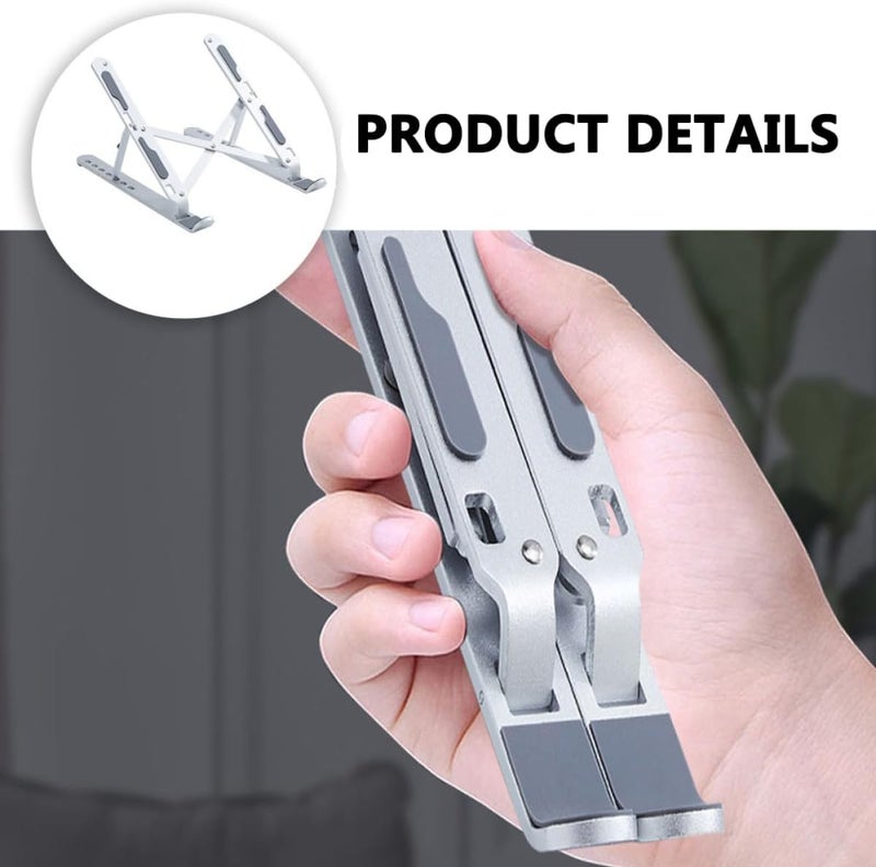Aluminum Alloy Adjustable Laptop Stand Portable Foldable Notebook Holder with Cooling Vent for Home and Office Use, Silver - Image 2