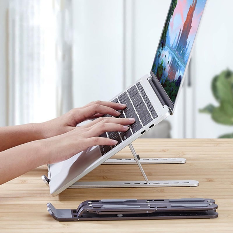 Aluminum Alloy Adjustable Laptop Stand Portable Foldable Notebook Holder with Cooling Vent for Home and Office Use, Silver - Image 4