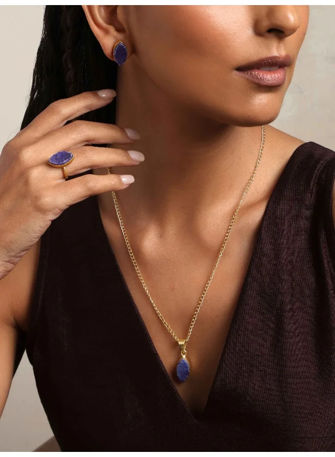 trueBrowns trueBrowns Gold Tone Blue Stone Pendant Set