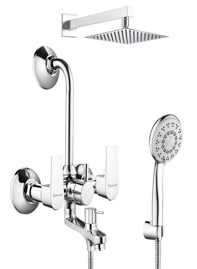 Specule Nyra Series Brass, Wall Mixer For Bathroom 3 in 1 | With 6x6 Inches Overhead Shower Set | 5 Flow Hand Shower Set with 1.5 Meter Hand Shower Pipe | Wall Mixer | Shower Set (Chrome) - Image 1