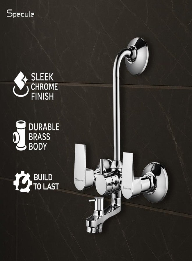 Specule Nyra Series Brass, Wall Mixer For Bathroom 3 in 1 | With 6x6 Inches Overhead Shower Set | 5 Flow Hand Shower Set with 1.5 Meter Hand Shower Pipe | Wall Mixer | Shower Set (Chrome) - Image 2