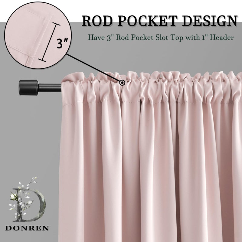 DONREN ستائر الحضانة Donren Baby Pink Room لتعتيم الغرفة - ضوء وردي فاتح يقلل من الحرارة المعزولة لتوفير الطاقة ستائر التعتيم / ستائر لغرفة النوم، زوج واحد بطول 52 × 84 بوصة - Image 3