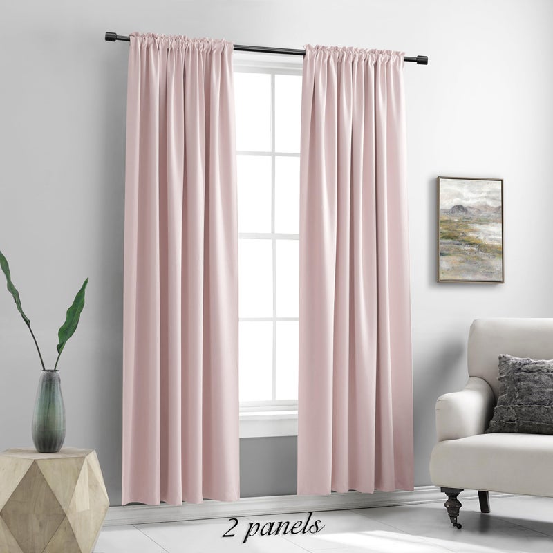 DONREN ستائر الحضانة Donren Baby Pink Room لتعتيم الغرفة - ضوء وردي فاتح يقلل من الحرارة المعزولة لتوفير الطاقة ستائر التعتيم / ستائر لغرفة النوم، زوج واحد بطول 52 × 84 بوصة - Image 2