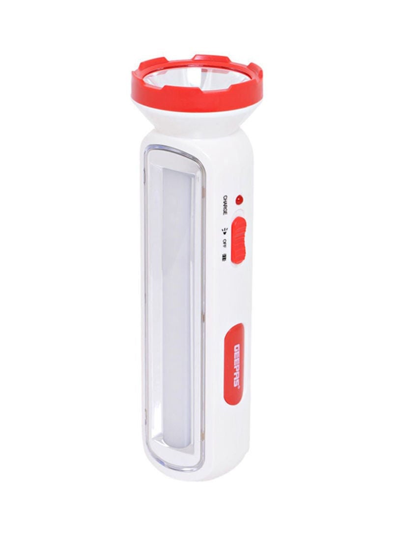 Geepas Rechargeable Led Torch With Emergency Lantern Red/White