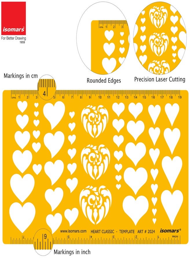 Isomars Hearts Shapes Symbols Drawing Drafting Template Stencil - Image 3